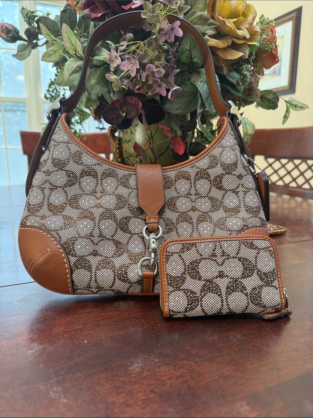 Coach Hampton Hobo Crystal Jacquard Bag and matching wallet